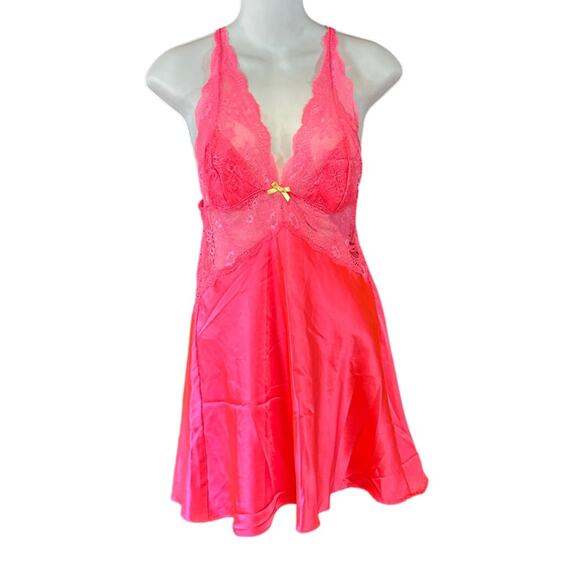 Victoria’s Secret Hot Pink Satin and Lace Slip/ Dress/Gown Women’s Medium - Picture 1 of 10